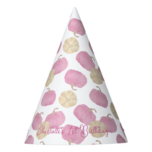 Roze pompoen eerste verjaardag Petten Feesthoedjes (Voorkant)