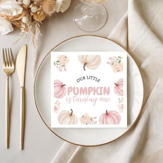 Roze pompoen eerste verjaardag servet