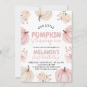 Roze pompoen eerste verjaardag uitnodiging (Voorkant)