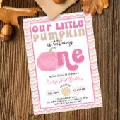 Roze pompoen eerste verjaardag uitnodiging