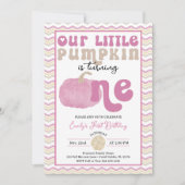 Roze Pompoen Eerste Verjaardagsuitnodiging Kaart (Voorkant)