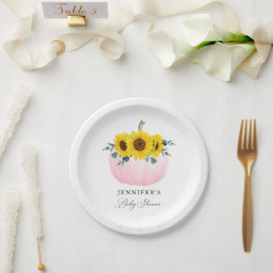 Roze pompoen en Baby shower van zonnebloemen Papieren Bordje
