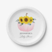 Roze pompoen en Baby shower van zonnebloemen Papieren Bordje (Voorkant)