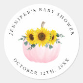 Roze pompoen en Baby shower van zonnebloemen Ronde Sticker (Voorkant)