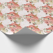 Roze pompoen en bloemen cadeau gunst cadeaupapier (Hoek)