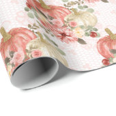 Roze pompoen en bloemen cadeau gunst cadeaupapier (Rol Hoek)