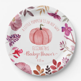 Roze Pompoen en Bloemen Meisje Baby shower Papieren Bordje