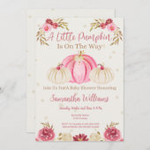 Roze pompoen en Bourgondische bloemen uitnodiging (Voorkant / Achterkant)