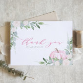 Roze pompoen en groen Herfst Baby shower Bedankkaart