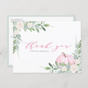 Roze pompoen en groen Herfst Dank u Briefkaart