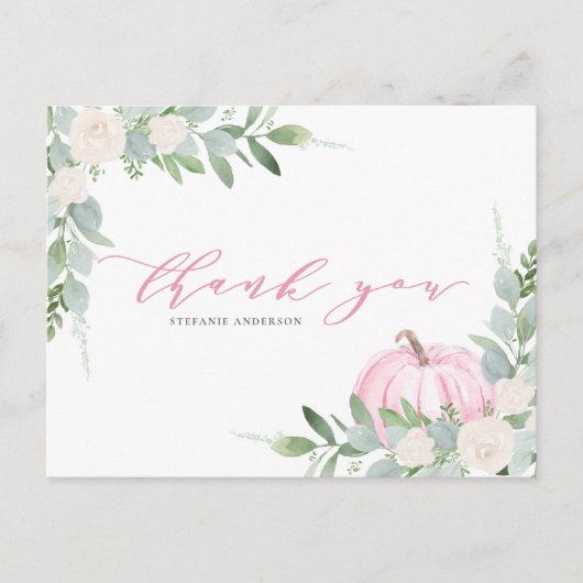 Roze pompoen en groen Herfst Dank u Briefkaart (Voorkant)