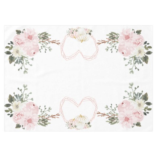 Roze Pompoen en Hart Waterverf Thanksgiving Tafelkleed (Voorkant (Horizontaal))