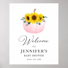 Roze Pompoen en Zonnebloem Baby Shower Welkom Poster