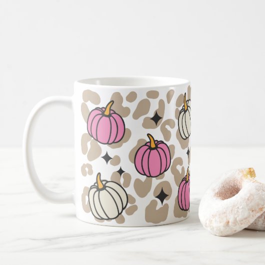 Roze Pompoen Esthetische Halloween Koffiemok (Met donut)