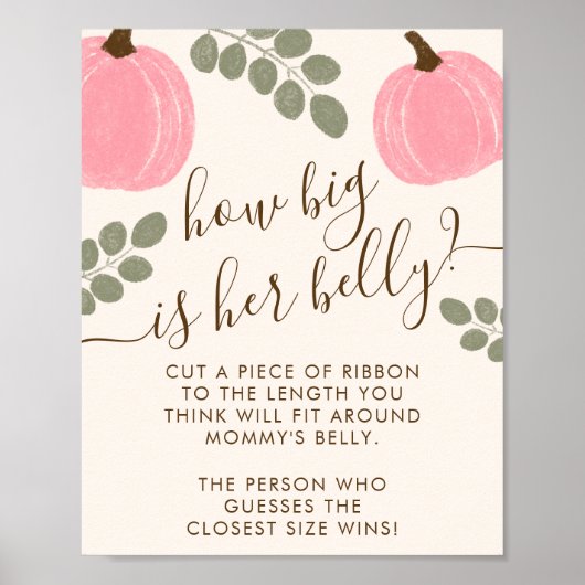 Roze Pompoen Eucalyptus Baby shower Belly Game Poster (Voorkant)