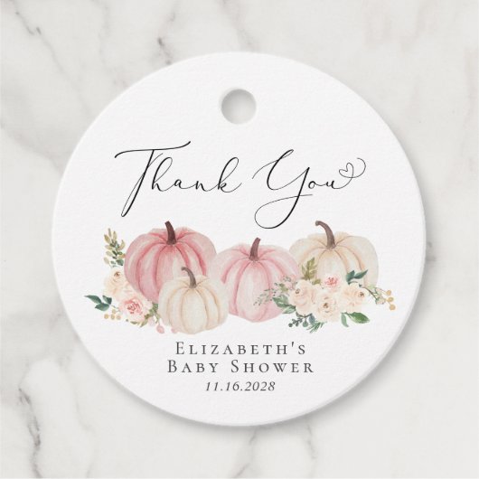 Roze pompoen Floral Baby Girl Shower Bedankjes Labels (Voorkant)