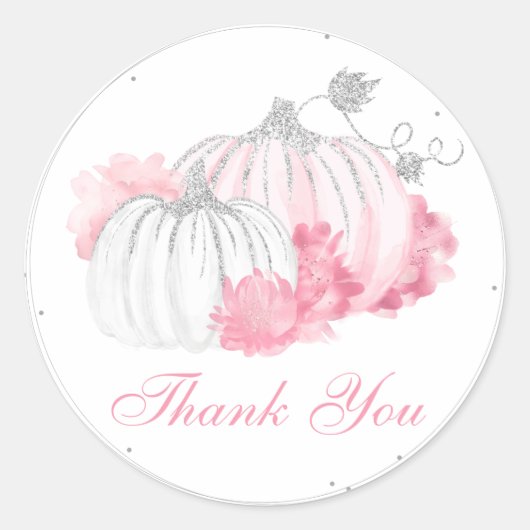 Roze pompoen Floral Baby Girl Shower Ronde Sticker (Voorkant)