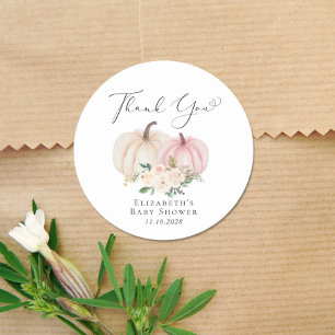 Roze pompoen Floral Baby Girl Shower Ronde Sticker