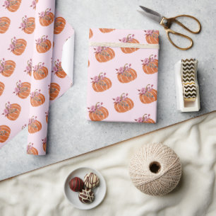 roze pompoen Floral Girly Birthday Cadeaupapier
