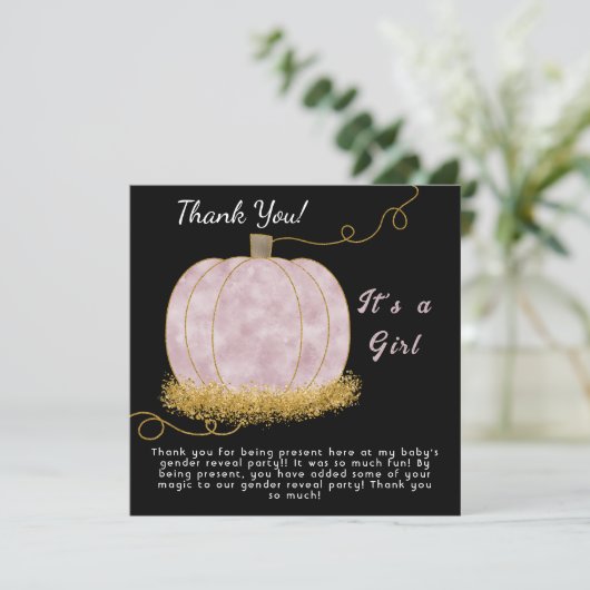 Roze Pompoen Geslacht Onthullen Zijn Een Meisje Bedankkaart (Staand voorkant)
