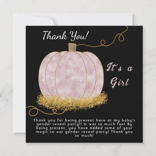 Roze Pompoen Geslacht Onthullen Zijn Een Meisje Bedankkaart (Voorkant)