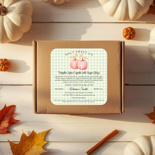 Roze Pompoen Gingham Bakkerij Cottage Eten Vierkante Sticker