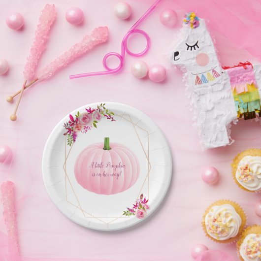 Roze Pompoen Girly Baby shower Papieren Bordje (Feest)