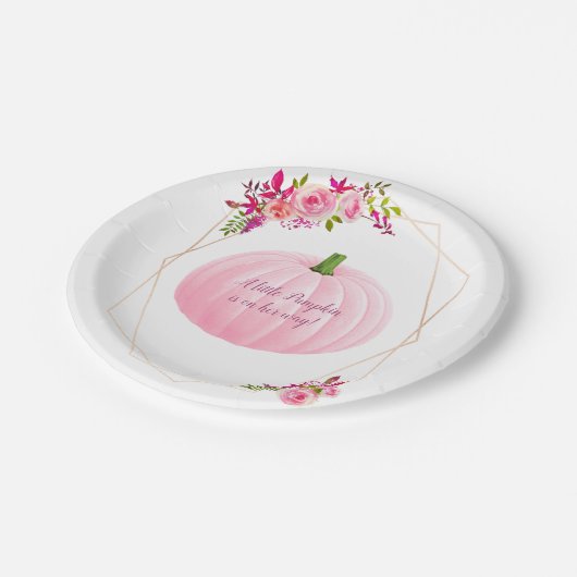Roze Pompoen Girly Baby shower Papieren Bordje (Gekanteld)