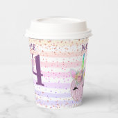 Roze pompoen glitter eenhoorn vierde verjaardag papieren bekers (Links)