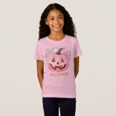 Roze Pompoen Halloween Lief Spoken Herfst Ontwerp T-shirt (Voorkant volledig)