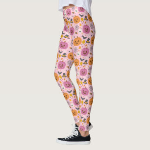Roze Pompoen Halloween Patroon Leggings