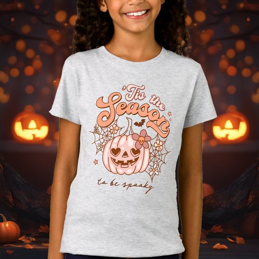 Roze Pompoen Halloween Retro Hippie naam meisjes' T-shirt