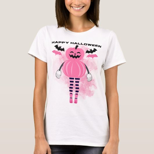 Roze pompoen Halloween T-Shirt (Voorkant)