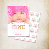 Roze Pompoen Herfst 1e Verjaardag Meisje Dank je Bedankkaart