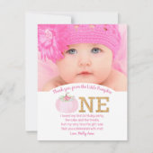 Roze Pompoen Herfst 1e Verjaardag Meisje Dank je Bedankkaart (Voorkant)