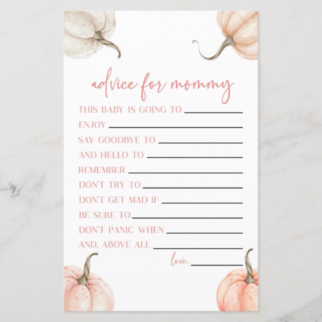Roze Pompoen Herfst Advies Baby shower Spel Activi (Voorkant)