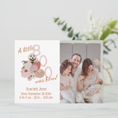 Roze Pompoen Herfst Baby Meisje Geboorte Aankondiging (Staand voorkant)