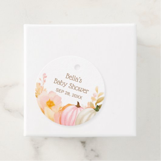 Roze Pompoen Herfst Baby shower Bedankjes Labels (In situ)