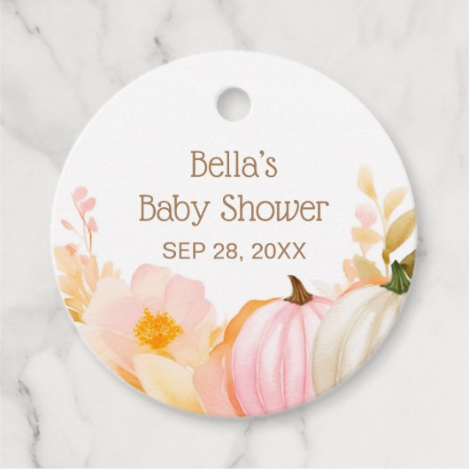 Roze Pompoen Herfst Baby shower Bedankjes Labels (Voorkant)