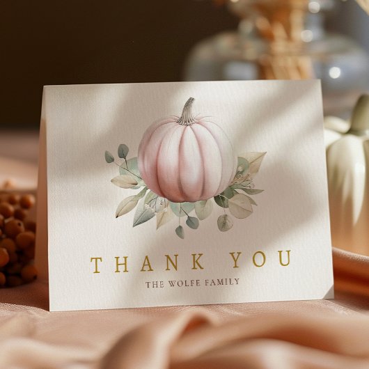 Roze Pompoen Herfst Baby Shower Bedankkaart