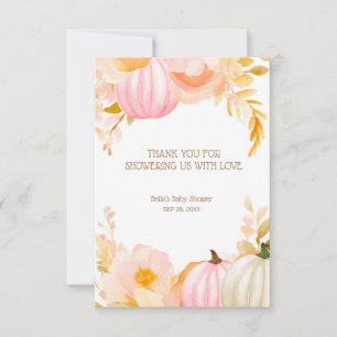 Roze Pompoen Herfst Baby shower Bedankkaart