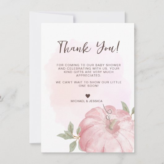 Roze pompoen Herfst Baby shower dank u kaart (Voorkant)
