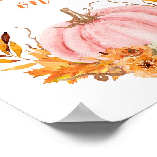 Roze Pompoen Herfst Baby shower Favorieten Sign Poster (Hoek)