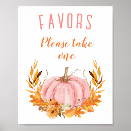 Roze Pompoen Herfst Baby shower Favorieten Sign Poster