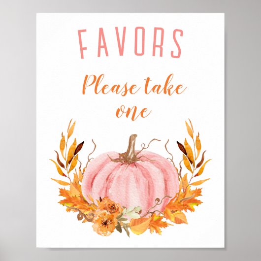 Roze Pompoen Herfst Baby shower Favorieten Sign Poster (Voorkant)