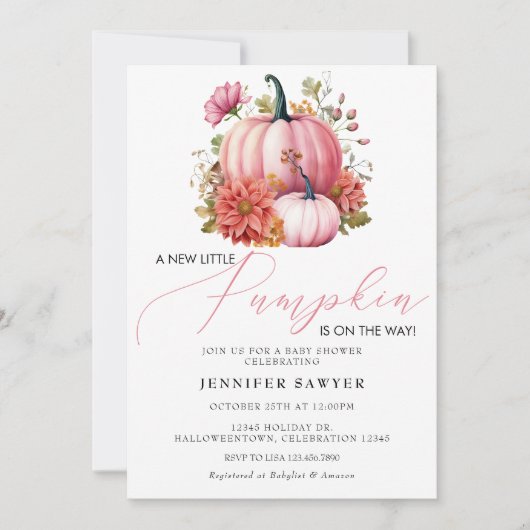 Roze pompoen | Herfst Baby shower Kaart (Voorkant)