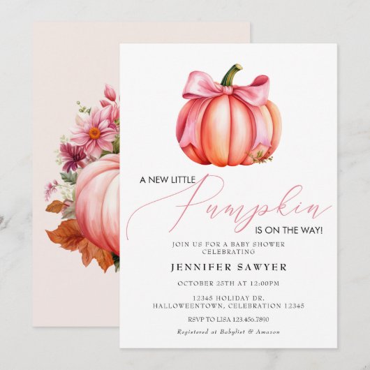 Roze pompoen | Herfst Baby shower Kaart (Voorkant / Achterkant)