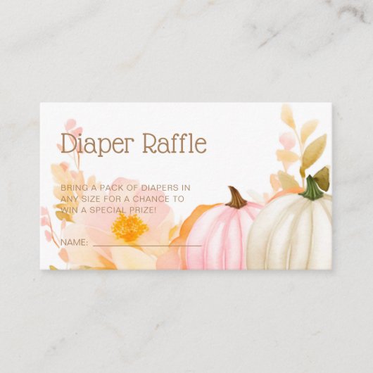 Roze Pompoen Herfst Baby shower Luier Raffle Informatiekaartje (Voorkant)