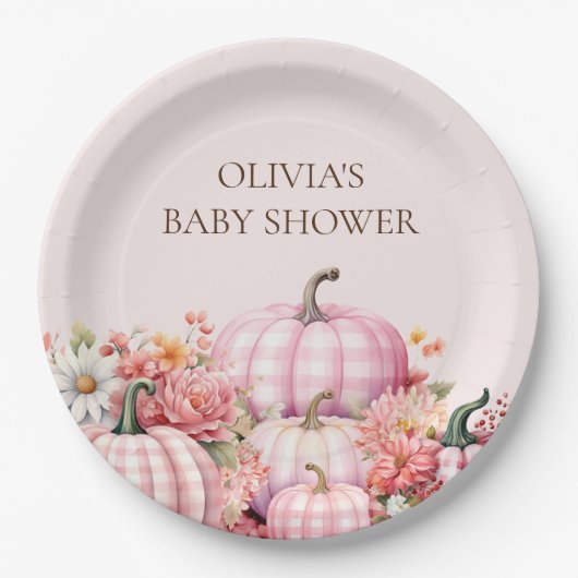 Roze Pompoen Herfst Bloemen Baby shower Papier Bor Papieren Bordje (Voorkant)