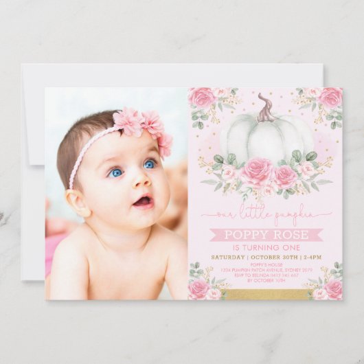  Roze Pompoen Herfst Bloemen Greenery Verjaardag Kaart (Voorkant)